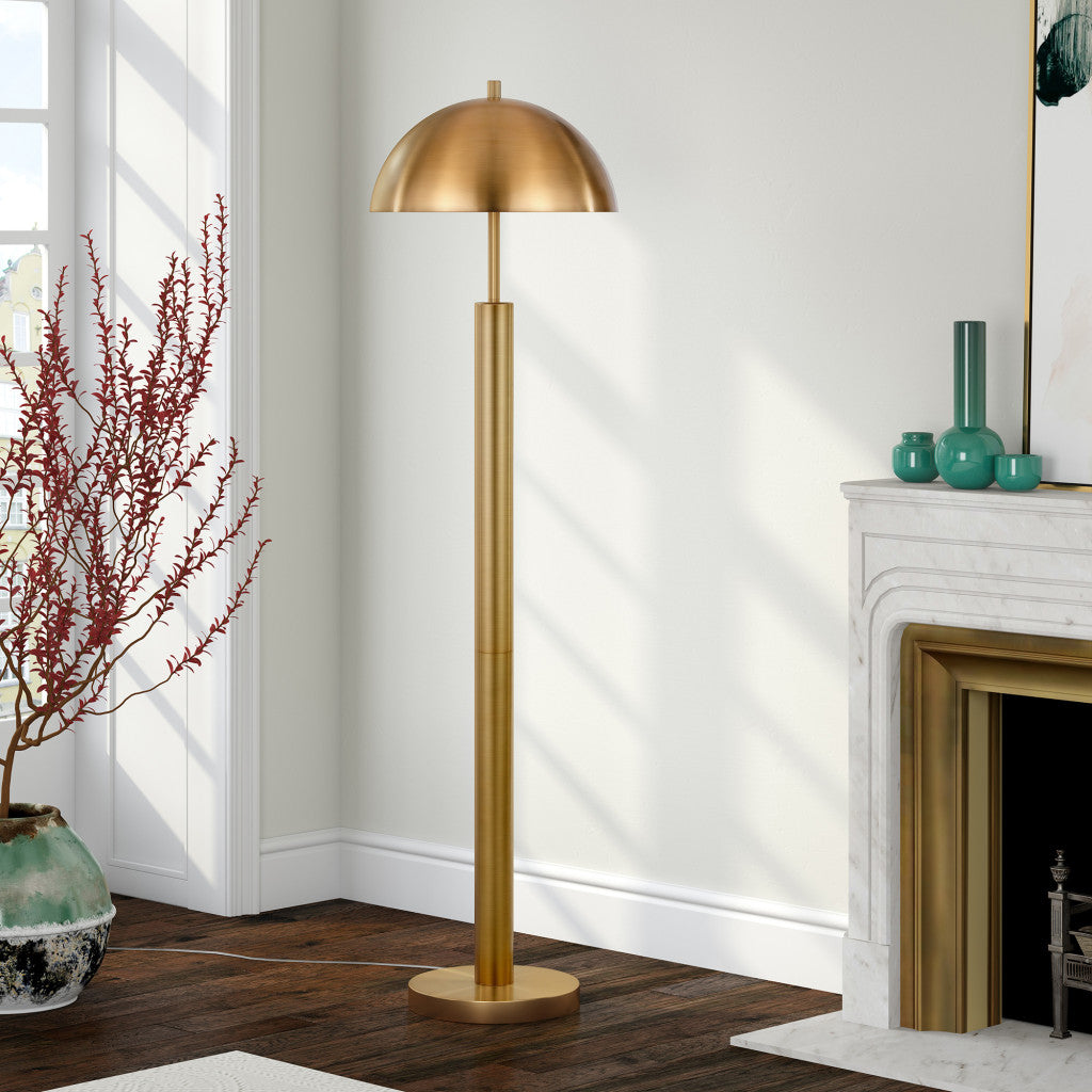 58" Brass Traditional Shaped Floor Lamp With Brass Dome Shade-3
