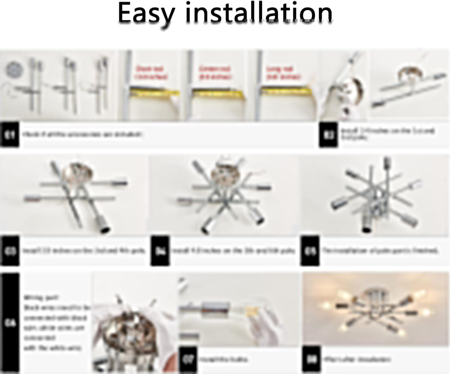 6-Lights Semi Flush Mount Ceiling Light Fixture Modern Chrome Matte Sputnik Chandelier Farmhouse Ceiling Lighting for Kitchen Bedroom Dining Room Living Room-4