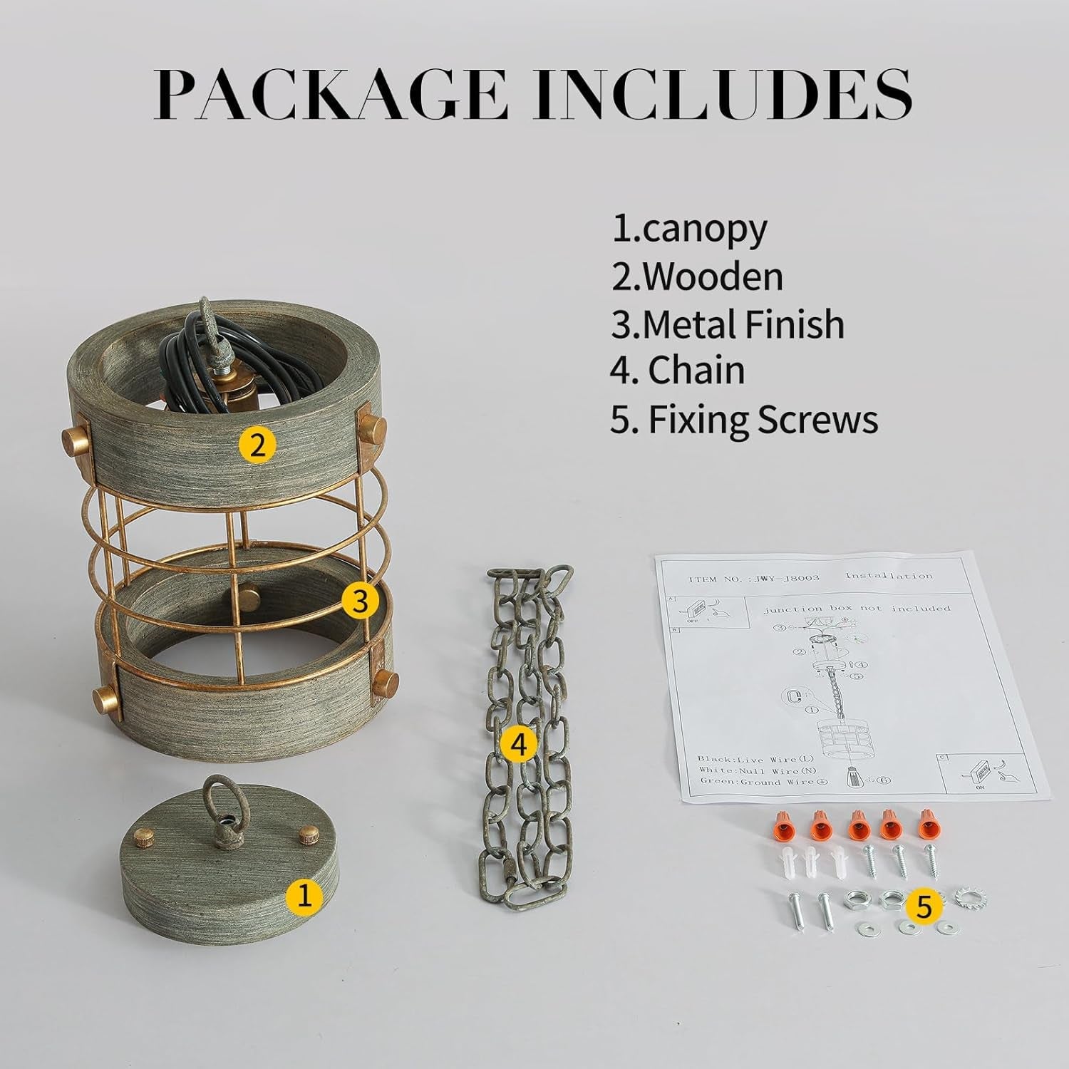 Farmhouse Pendant Light, Adjustable Metal and Wood Chandelier Light Fixture, Rustic Pendant Lighting for Kitchen Island, Bedroom, Dining Room and Entryway, Blue Gray-1