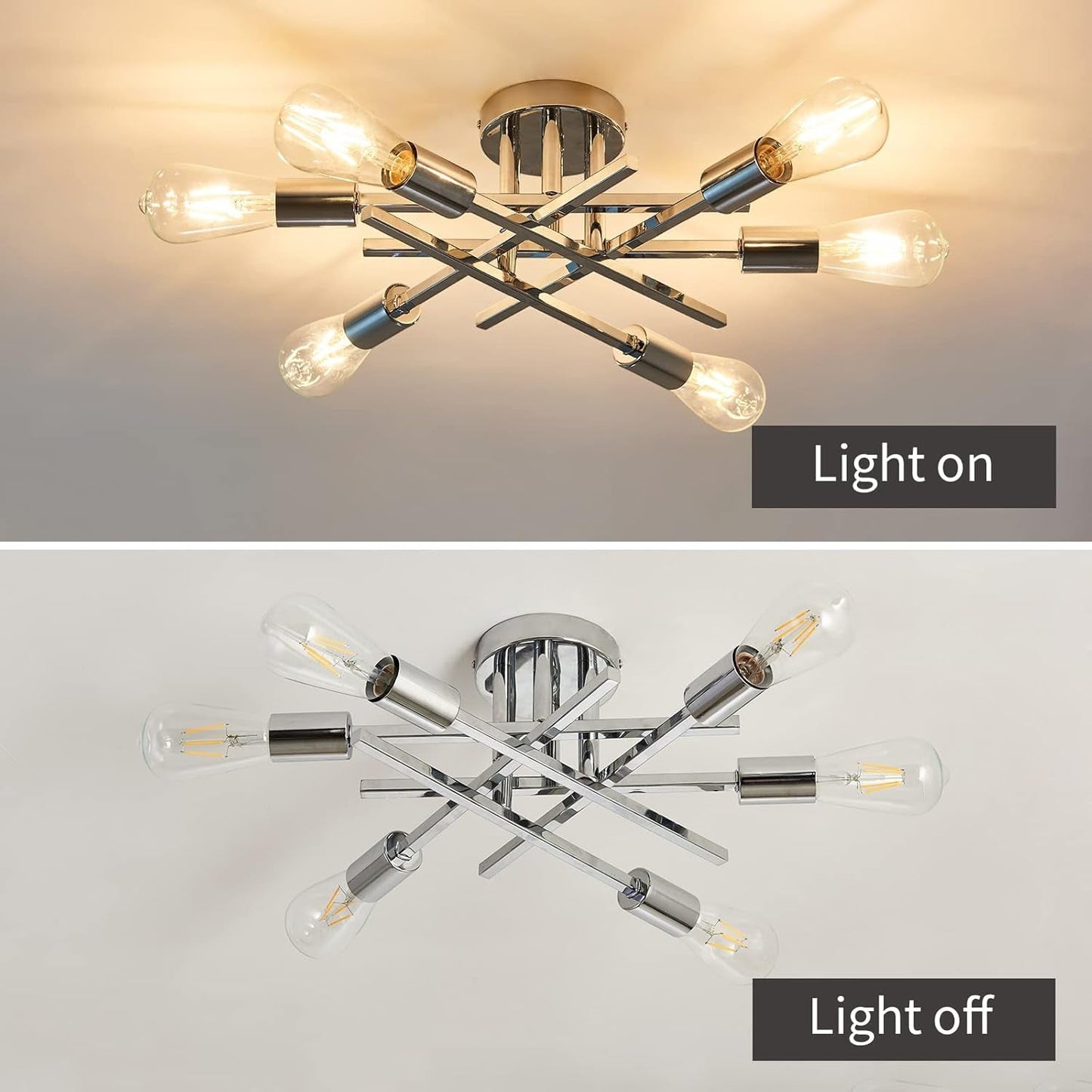 6-Lights Semi Flush Mount Ceiling Light Fixture Modern Chrome Matte Sputnik Chandelier Farmhouse Ceiling Lighting for Kitchen Bedroom Dining Room Living Room-3