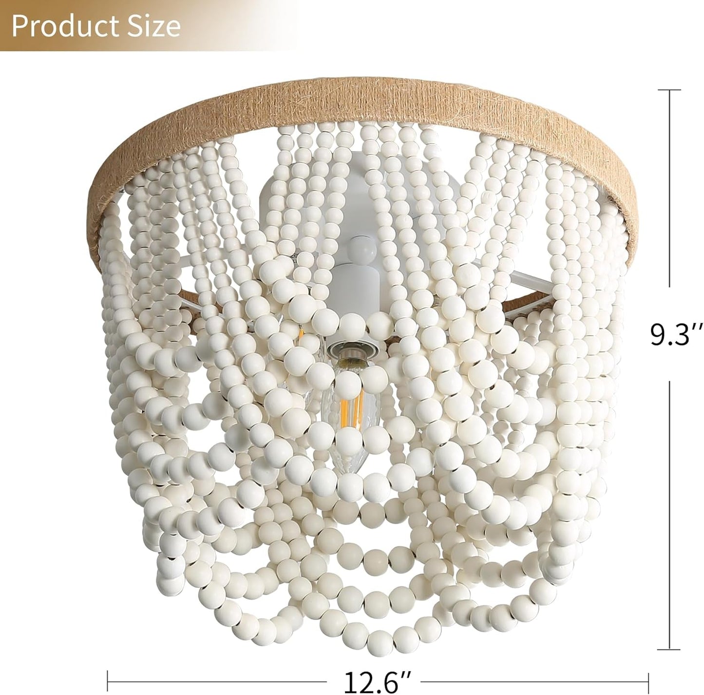 Bohemian Lighting Bohemian Chandelier Handmade Beaded Chandelier Bohemian Lighting Ceiling Beaded Lighting 3 Light Wood Bead Chandelier Nursery Lighting Bedroom Chandelier (White)-2