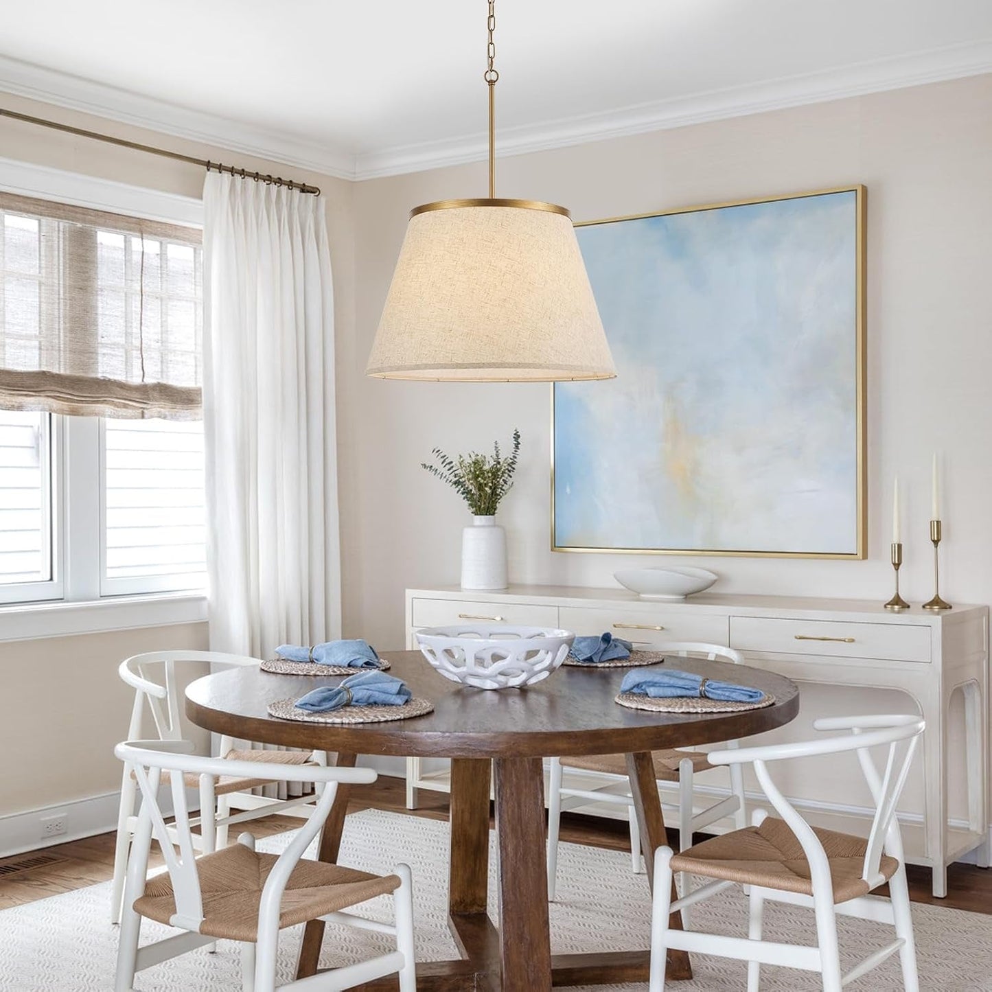 TwentyFourInch Boho Chandelier Fabric Drum Pendant Lighting-3