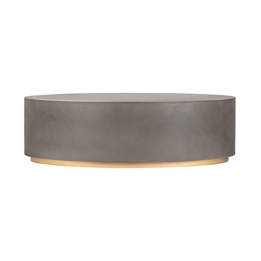 28" Gray And Brass Concrete And Brass Oval Coffee Table-0