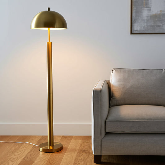 58" Brass Traditional Shaped Floor Lamp With Brass Dome Shade-0