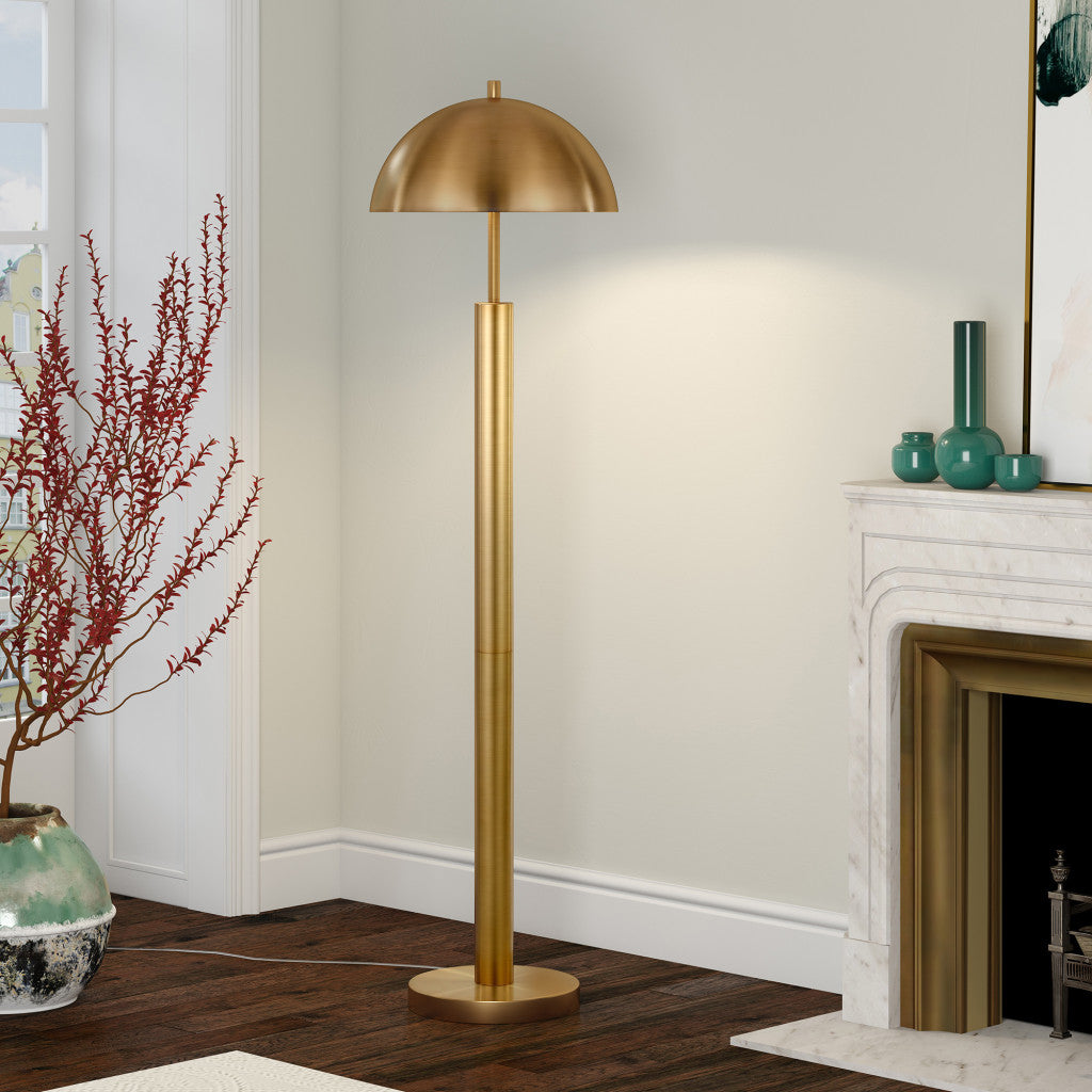 58" Brass Traditional Shaped Floor Lamp With Brass Dome Shade-4