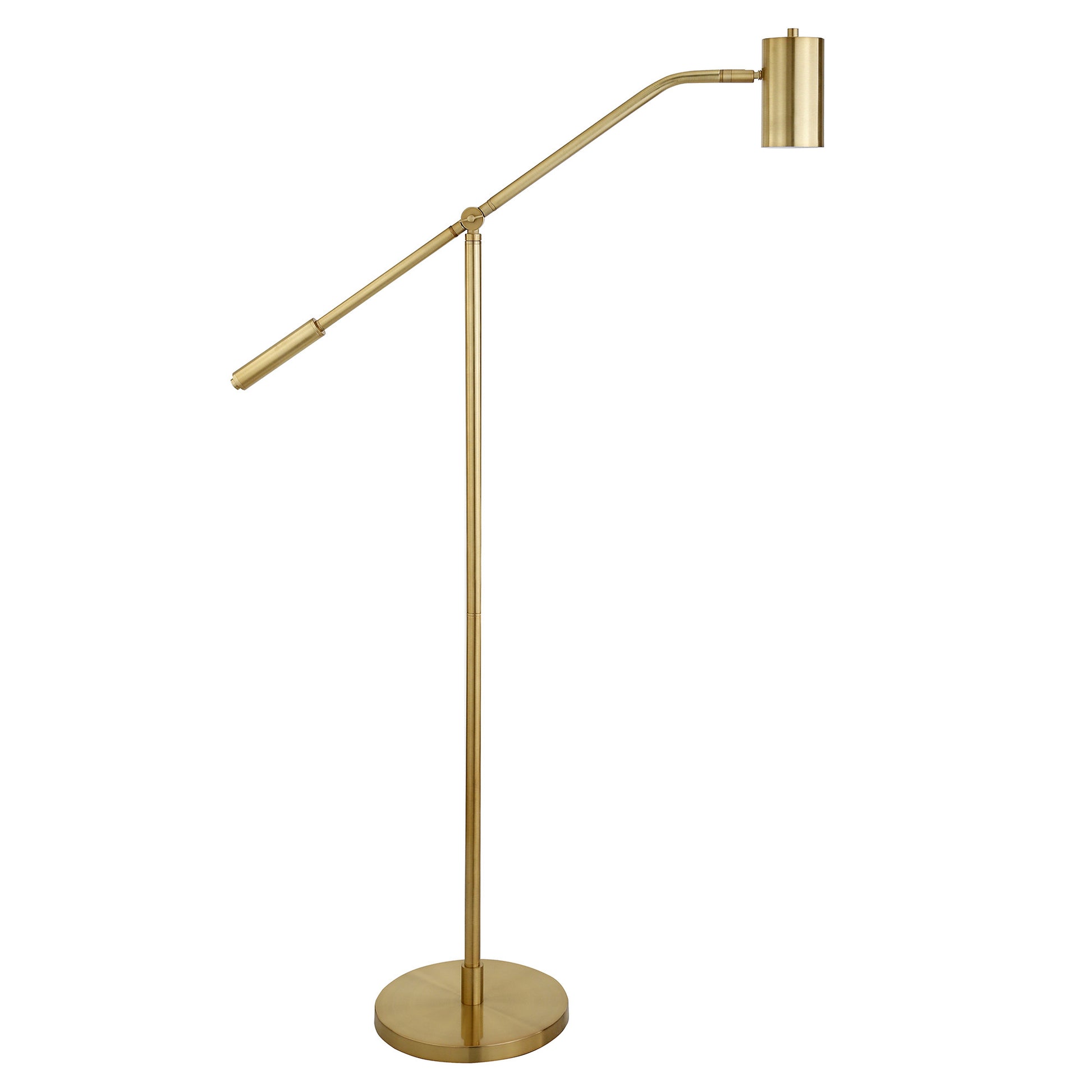 60" Brass Swing Arm Floor Lamp With Brass Drum Shade-0