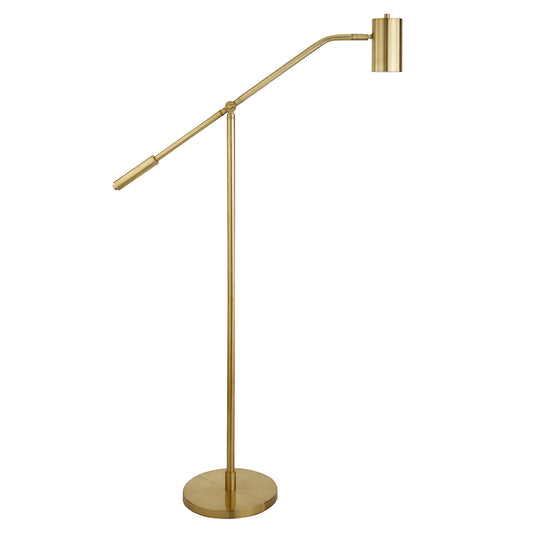 60" Brass Swing Arm Floor Lamp With Brass Drum Shade-0