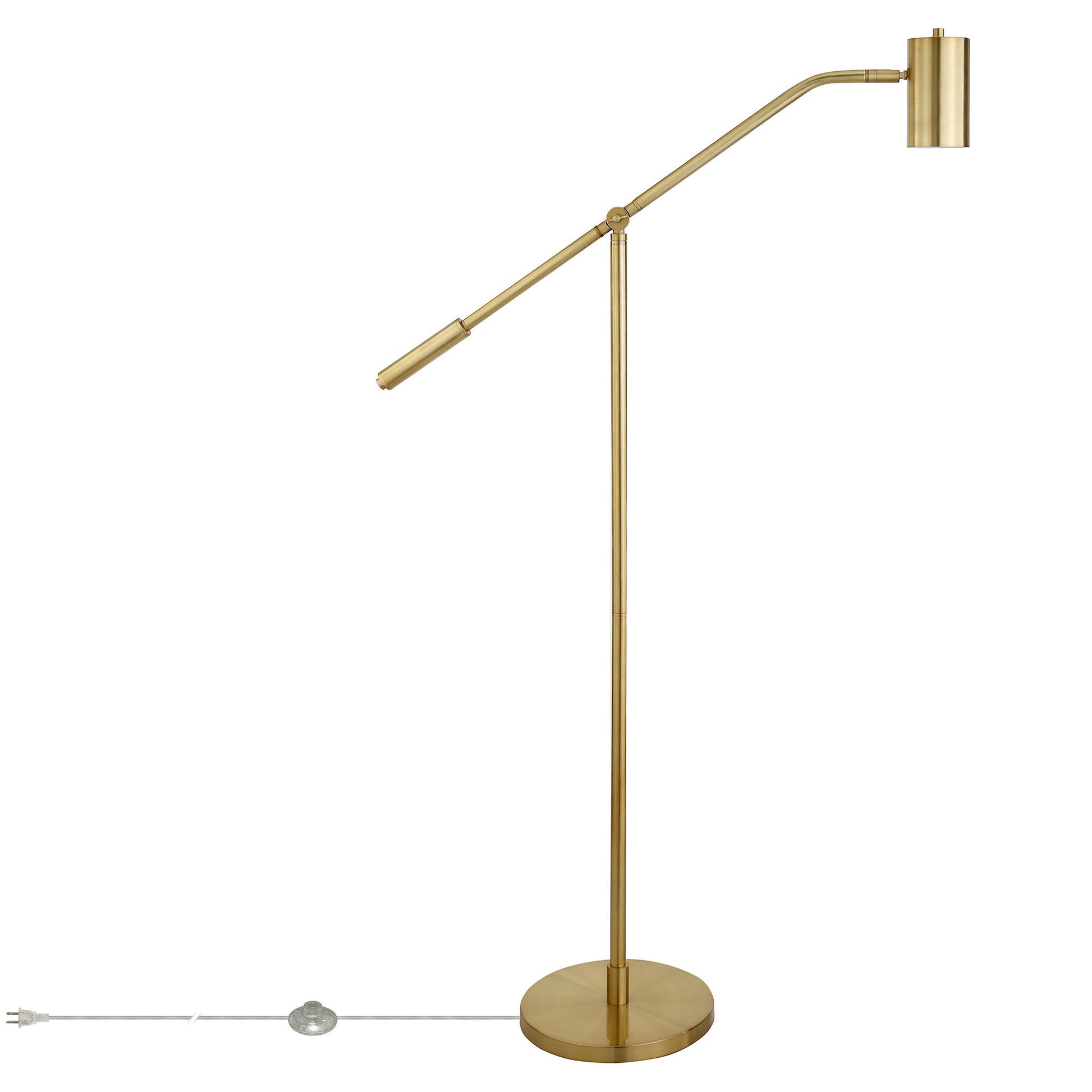 60" Brass Swing Arm Floor Lamp With Brass Drum Shade-1
