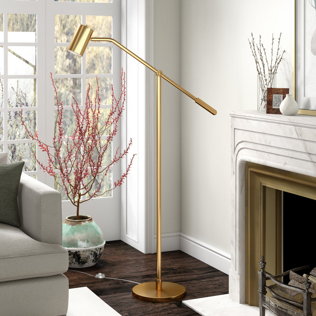 60" Brass Swing Arm Floor Lamp With Brass Drum Shade-5