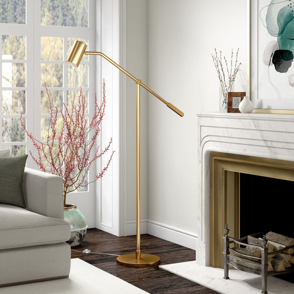 60" Brass Swing Arm Floor Lamp With Brass Drum Shade-6
