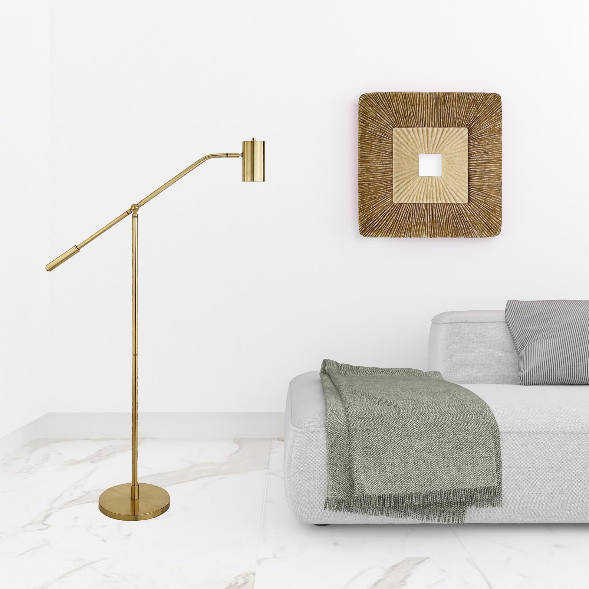 60" Brass Swing Arm Floor Lamp With Brass Drum Shade-3