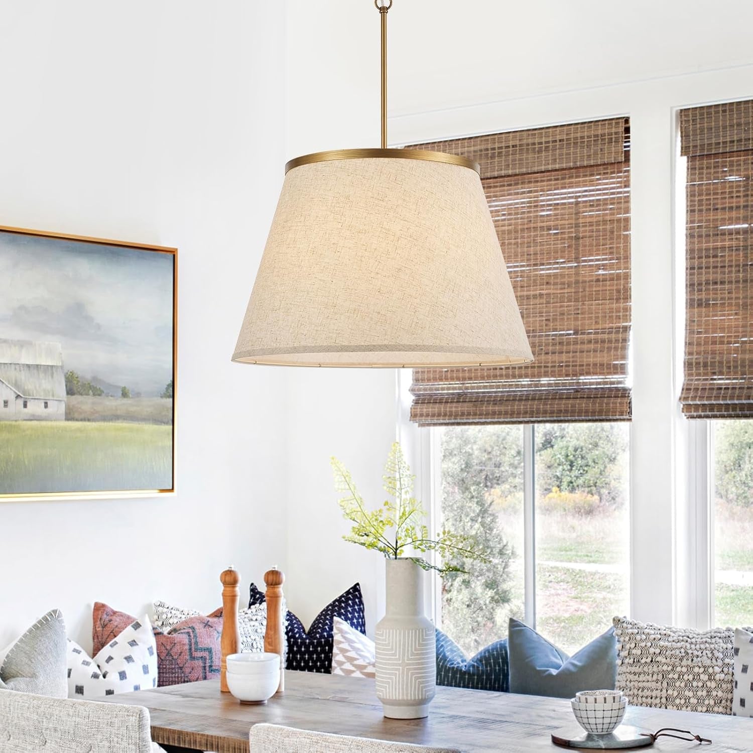 TwentyFourInch Boho Chandelier Fabric Drum Pendant Lighting-1