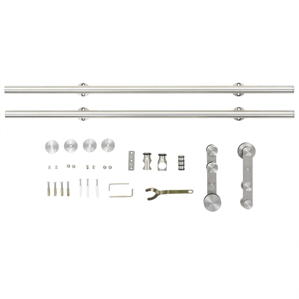vidaXL Sliding Door Hardware Kit 72" Stainless Steel Silver-3