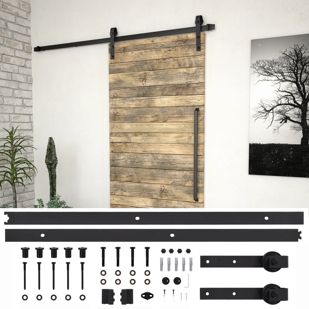NNEVL Sliding Door Hardware Kit 200 cm Steel Black-0