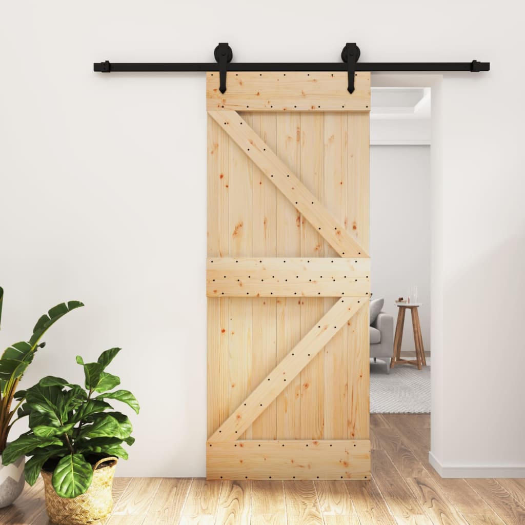 NNEVL Sliding Door with Hardware Set 85x210 cm Solid Wood Pine-0