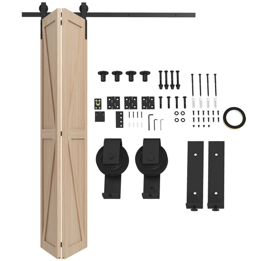 5ft Bi-Folding Sliding Barn Door Hardware Kit - Black-0