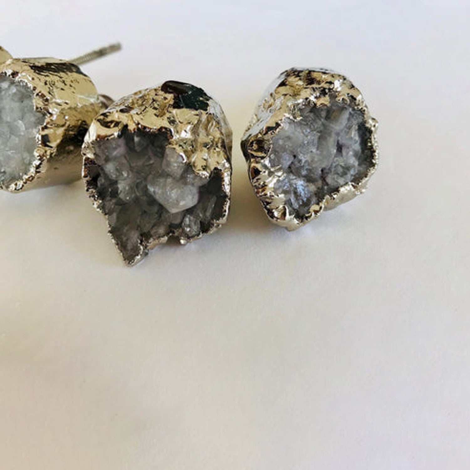 Set of 4 Crystal Druzy Stone Furniture Door Knob Crystal White Cabinet Handle with Silver finish Brass Hardware,Cupboard Pulls Drawer Knobs-2