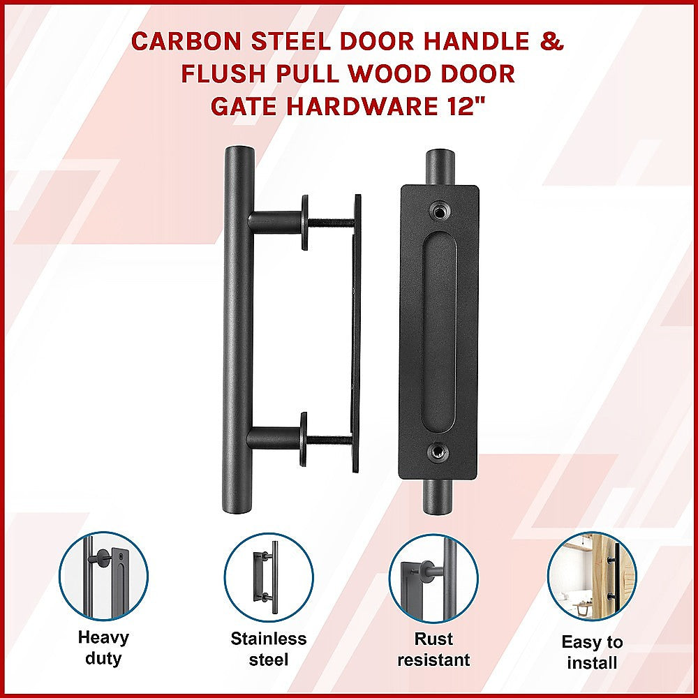 NNEDSZ Carbon Steel Door Handle & Flush Pull Wood Door Gate Hardware 12"-2