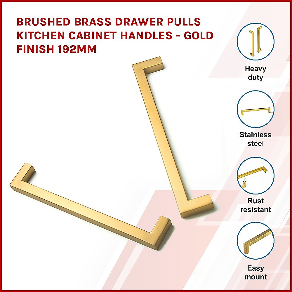 NNEDSZ 15 x Brushed Brass Drawer Pulls Kitchen Cabinet Handles - Gold Finish 192mm