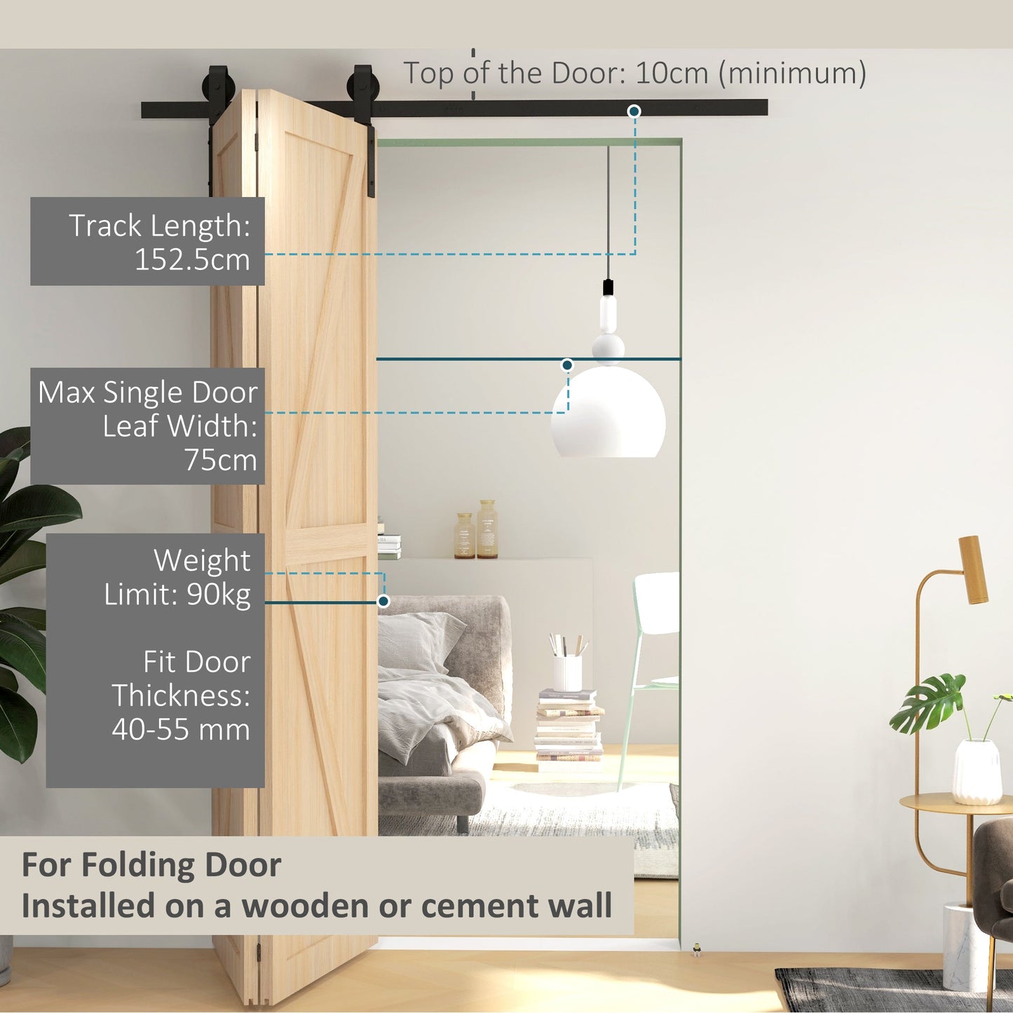 5ft Bi-Folding Sliding Barn Door Hardware Kit - Black-3