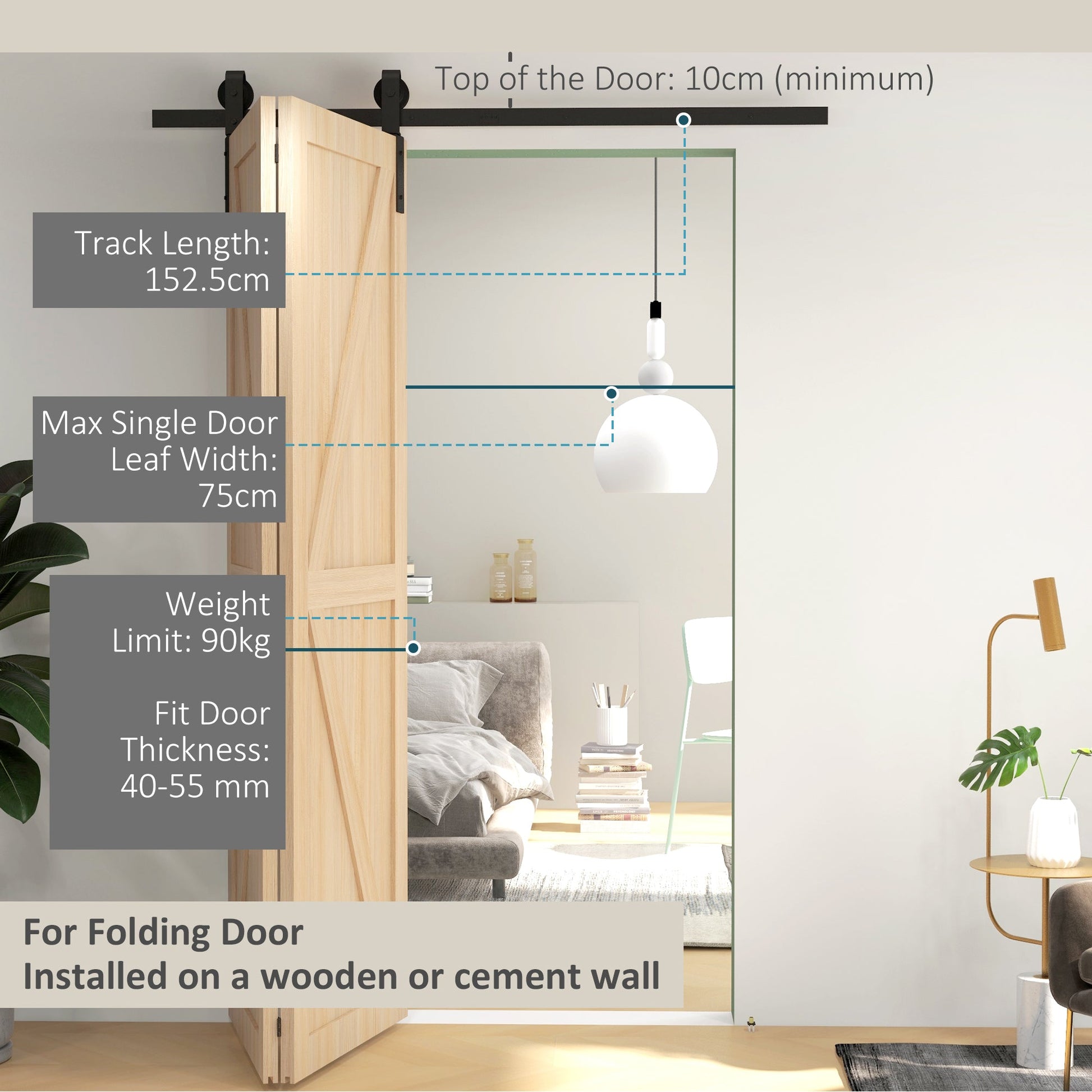 5ft Bi-Folding Sliding Barn Door Hardware Kit - Black-3