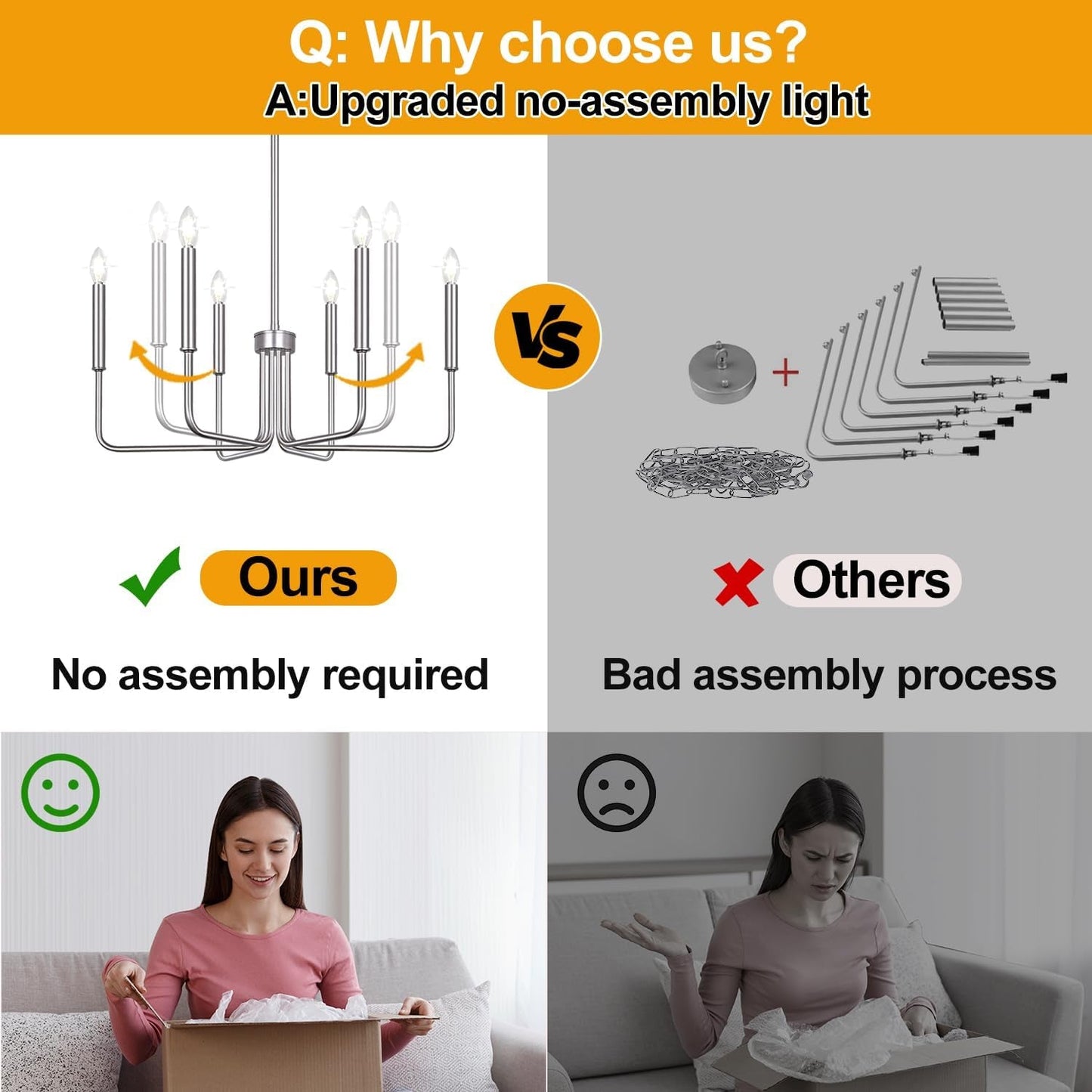 6-Light Farmhouse Chandelier for Dining Room Lighting Fixtures Hanging, Brushed Nickel Dining Light Fixtures Industrial Chandelier for Bedroom, Foyer, Hall, Kitchen, Living Room and Entryway-4