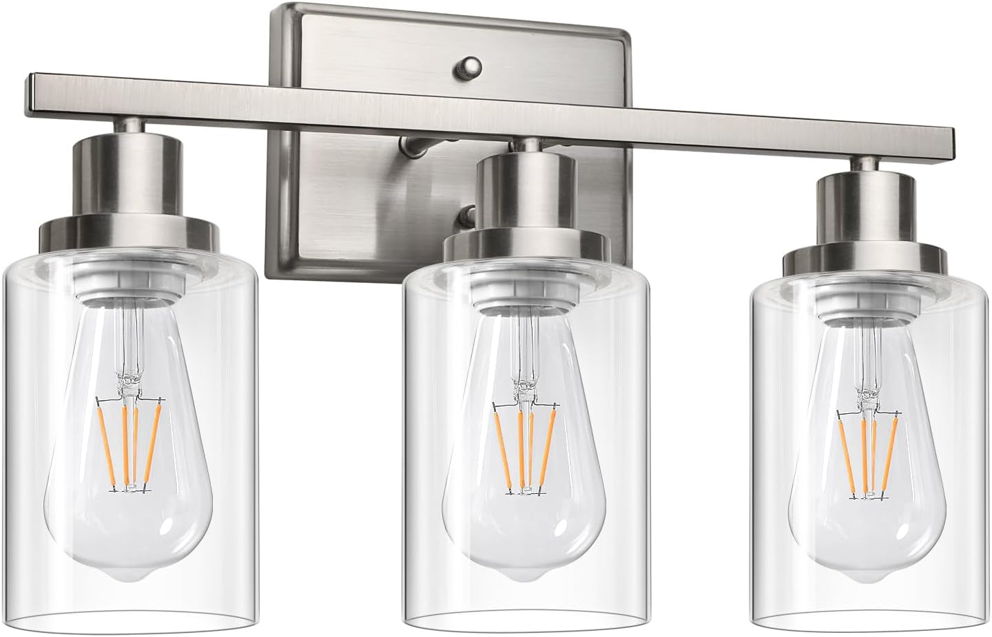 Bathroom Vanity Light Fixtures, 3 Light Wall Sconces Lighting with Clear Glass Shade, Brushed Nickel Wall Lights for Mirror, Kitchen, Living Room, Gallery, E26 Base (Bulbs Not Included)-0