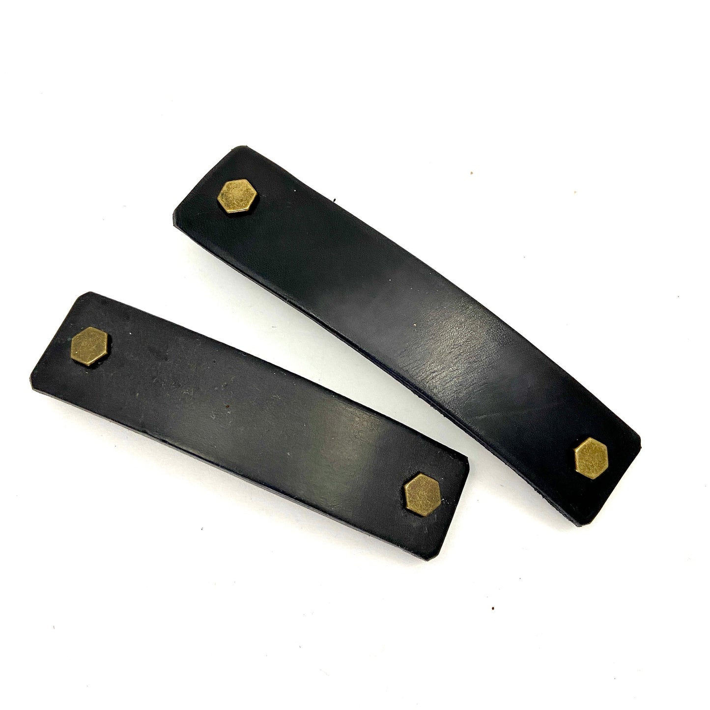 Black Leather Barrette + Minimal / Industrial Hex Hardware-1
