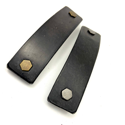 Black Leather Barrette + Minimal / Industrial Hex Hardware-0