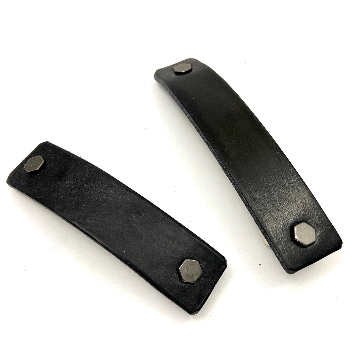 Black Leather Barrette + Minimal / Industrial Hex Hardware-3