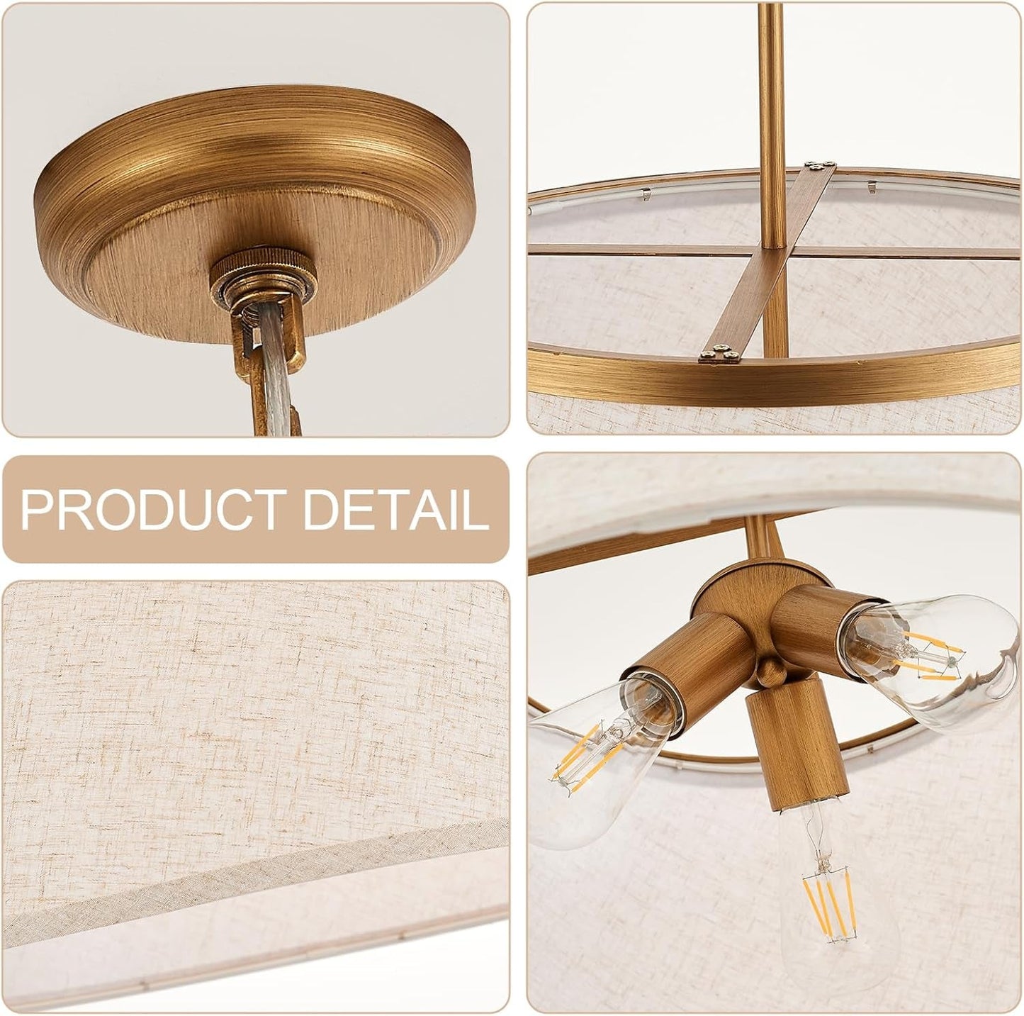 TwentyFourInch Boho Chandelier Fabric Drum Pendant Lighting-4