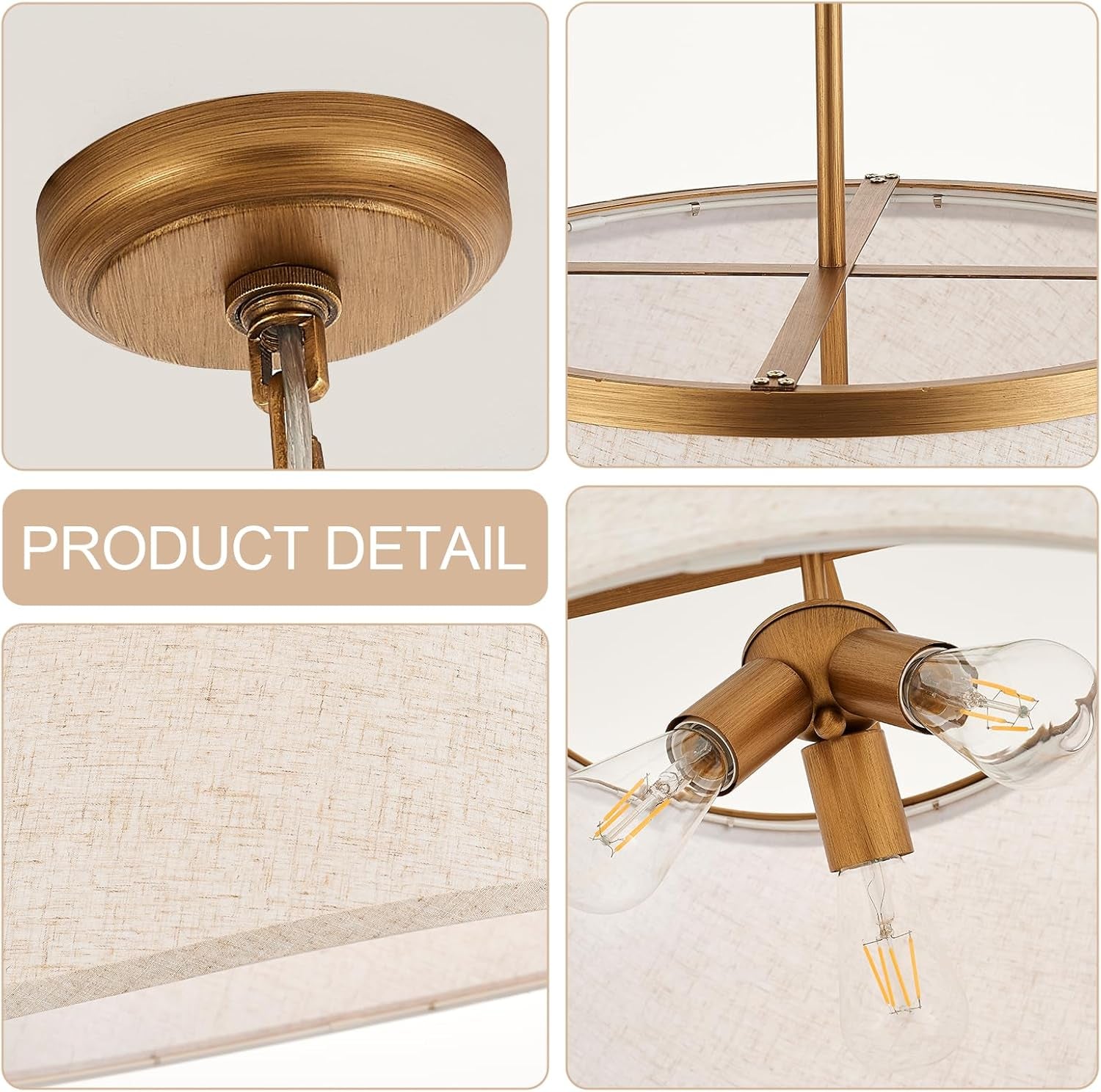 TwentyFourInch Boho Chandelier Fabric Drum Pendant Lighting-4