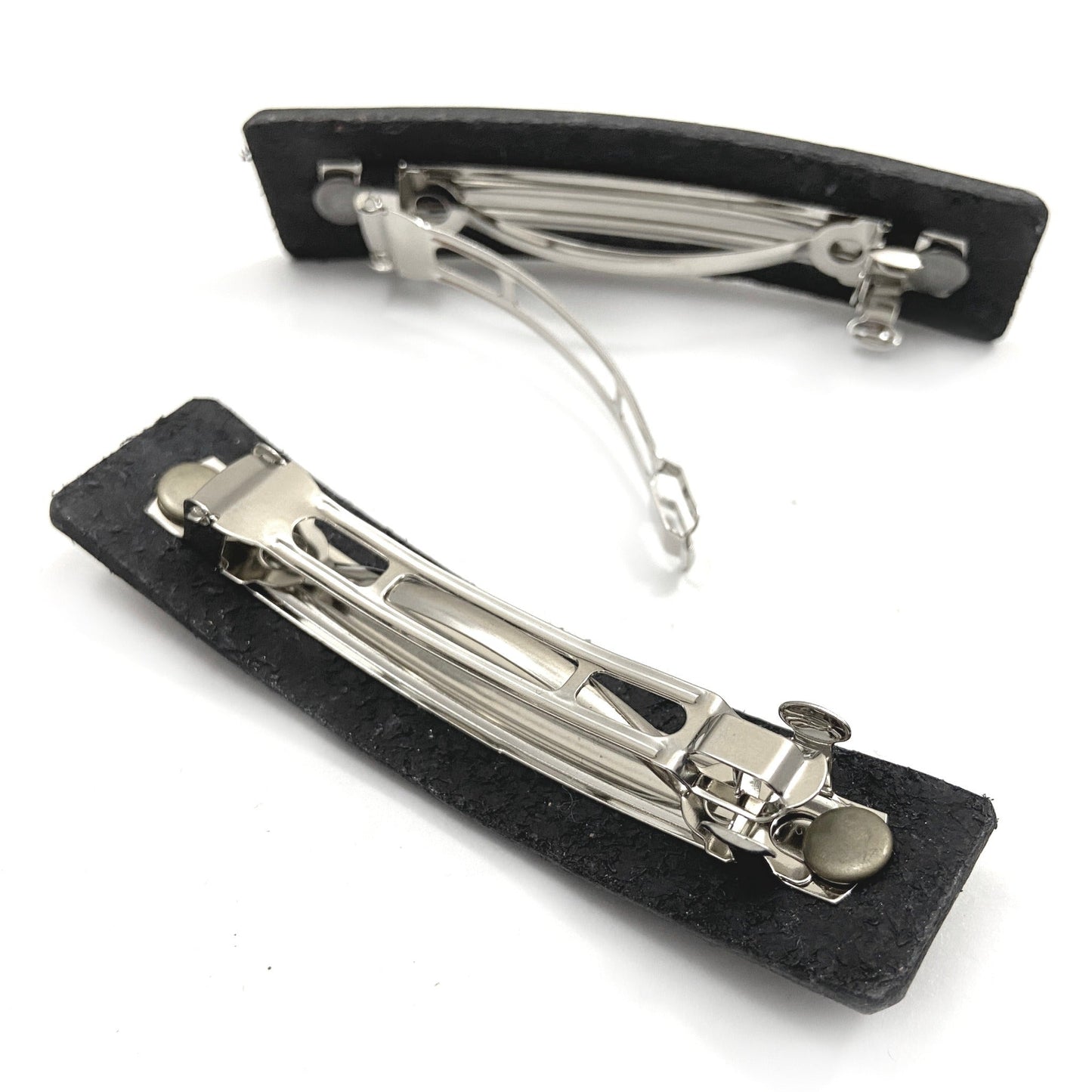 Black Leather Barrette + Minimal / Industrial Hex Hardware-4