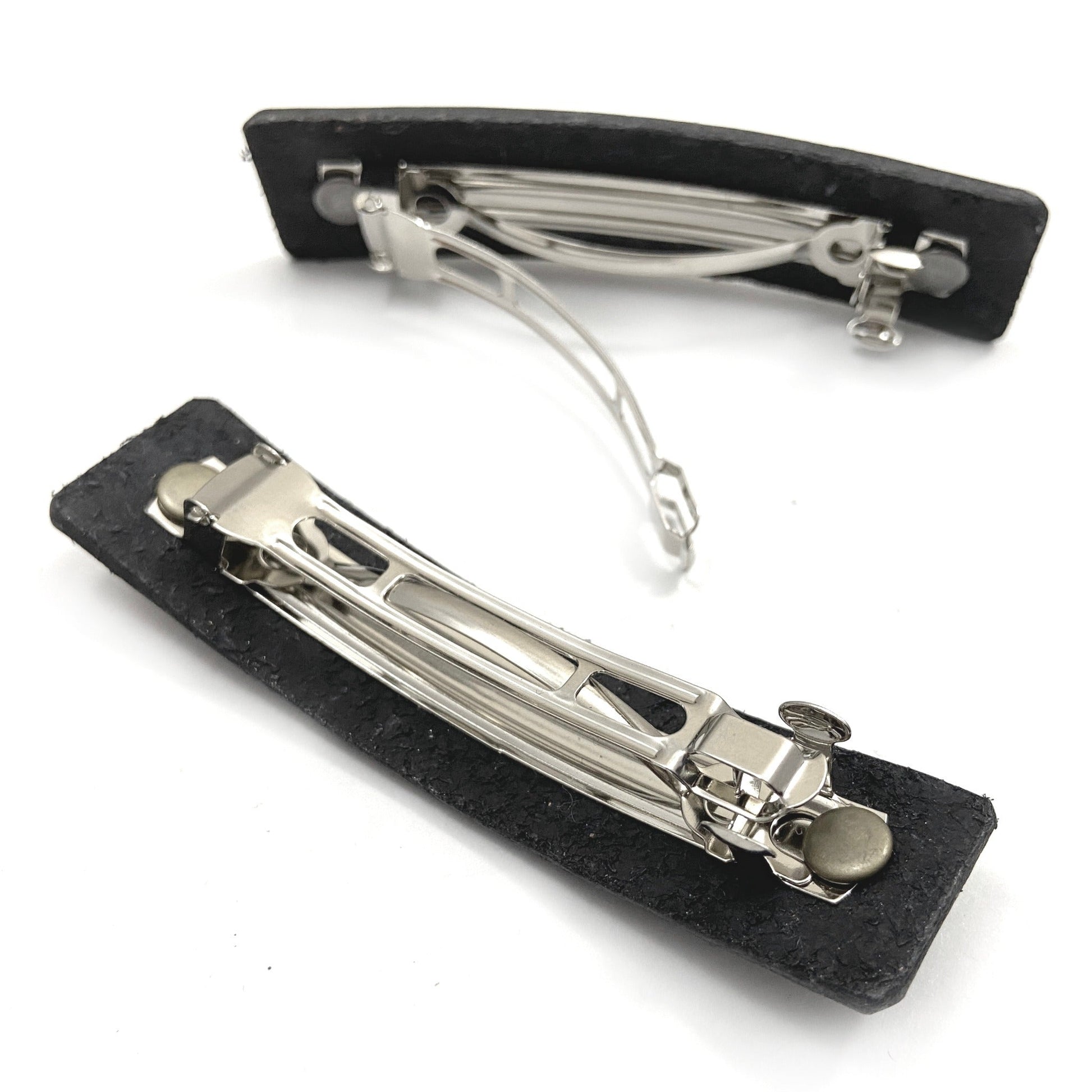 Black Leather Barrette + Minimal / Industrial Hex Hardware-4