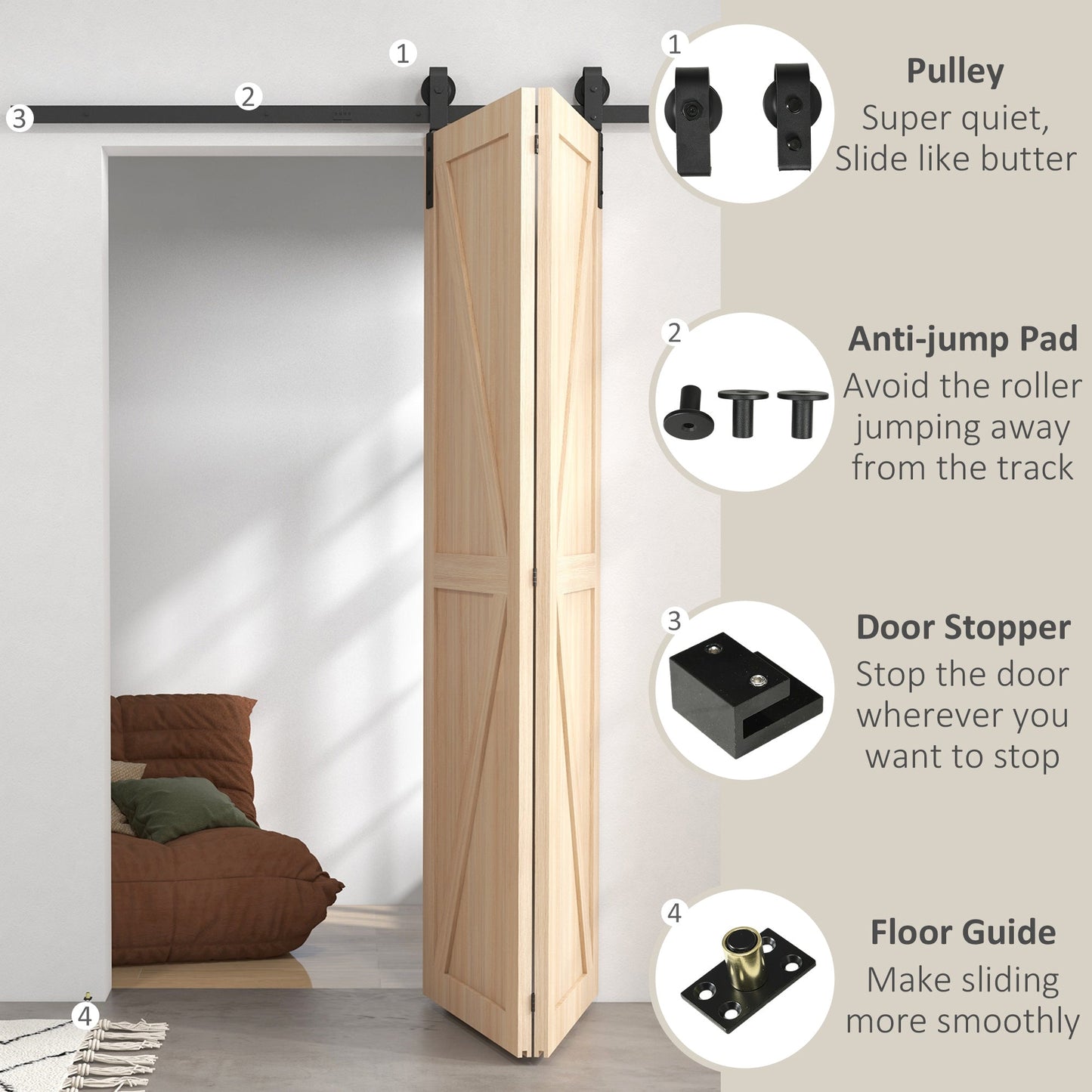 5ft Bi-Folding Sliding Barn Door Hardware Kit - Black-4