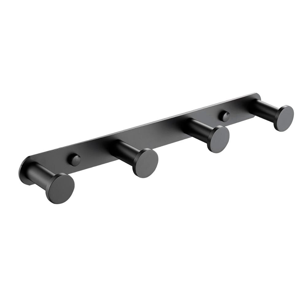 Towel Holder Hook Matte Black 304 Stainless Steel Bathrobe Coat Rack 1 Row 3/4 Hooks Silver Wall Mounted Bathroom Accessories