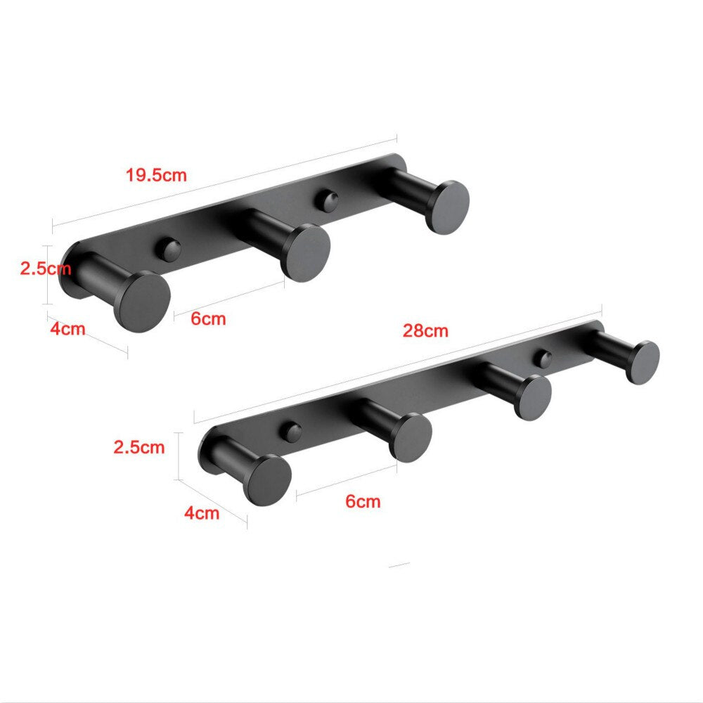 Towel Holder Hook Matte Black 304 Stainless Steel Bathrobe Coat Rack 1 Row 3/4 Hooks Silver Wall Mounted Bathroom Accessories