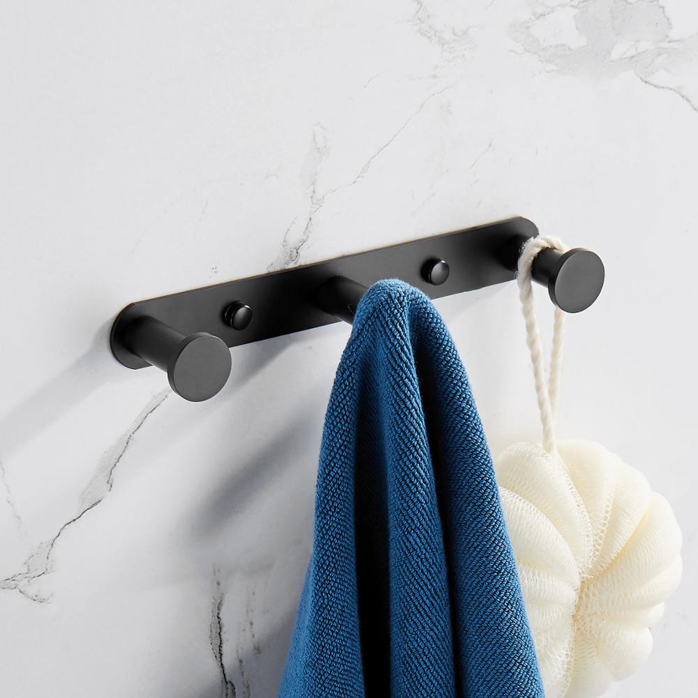 Towel Holder Hook Matte Black 304 Stainless Steel Bathrobe Coat Rack 1 Row 3/4 Hooks Silver Wall Mounted Bathroom Accessories