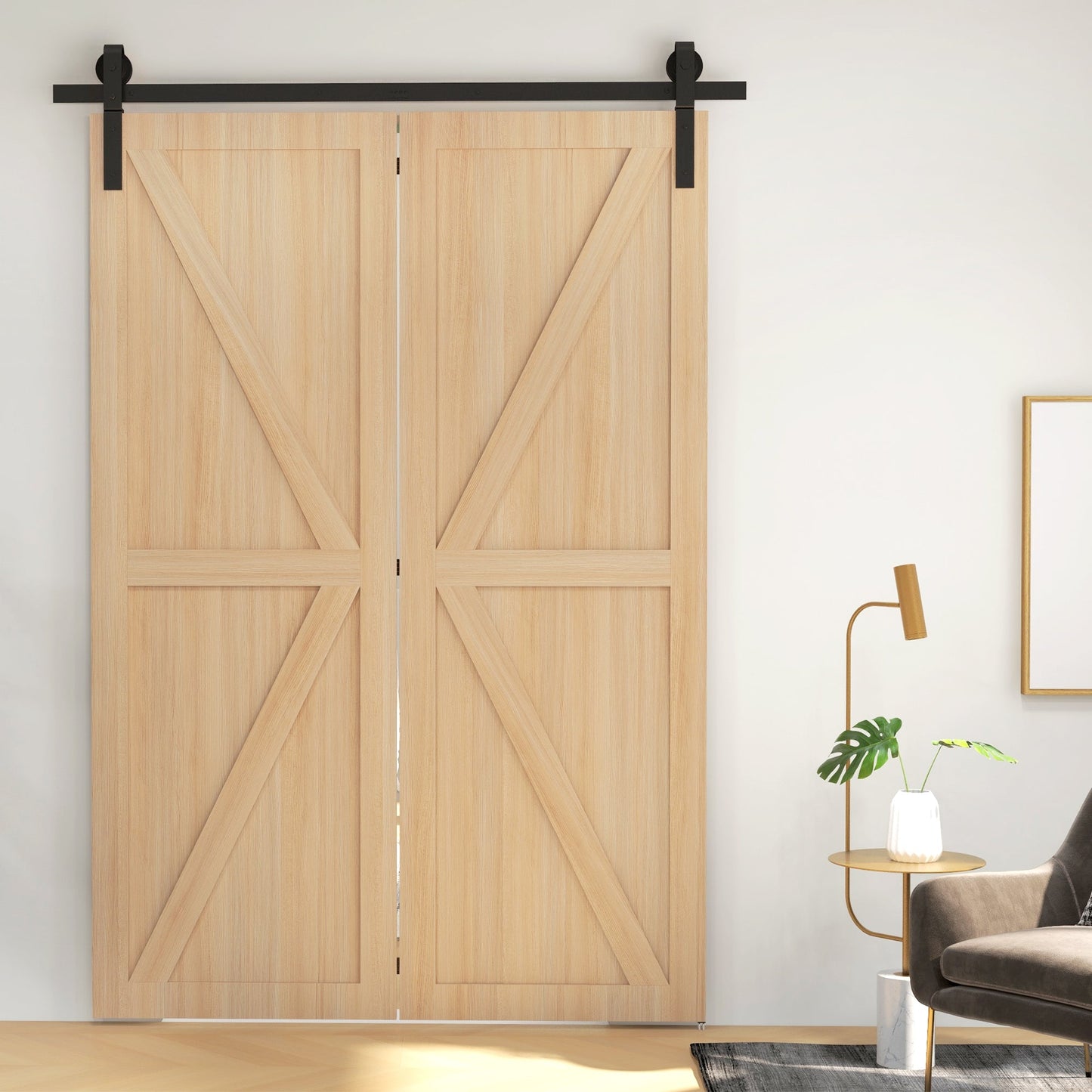 5ft Bi-Folding Sliding Barn Door Hardware Kit - Black-1